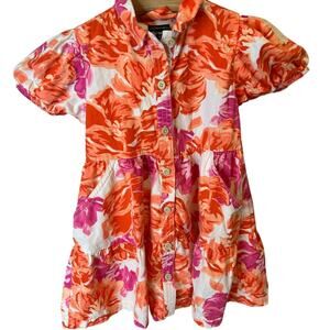 Zac Kids girls dress sz xs 4-5 Vibrant floral print in orange and pink
